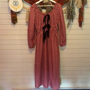 Red Gingham Dress with Black Bow